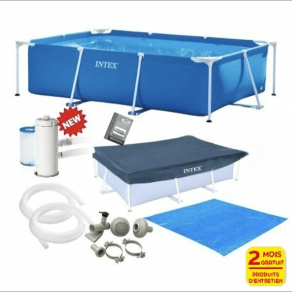 Pack Piscine tubulaire Intex rectangulaire 3,00 x 2,00 x 0,75m + pompe C530 + tapis de sol + couverture 28272NP