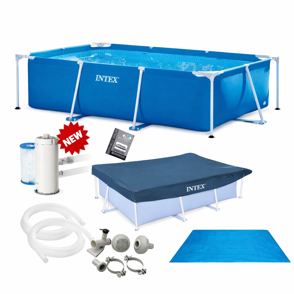Pack Piscine tubulaire Intex rectangulaire 3,00 x 2,00 x 0,75m + pompe C530 + couverture + tapis + echelle de sol 28272NP – Image 4
