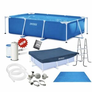 Pack Piscine tubulaire Intex rectangulaire 3,00 x 2,00 x 0,75m + pompe C530 +  couverture + tapis + echelle  de sol  28272NP