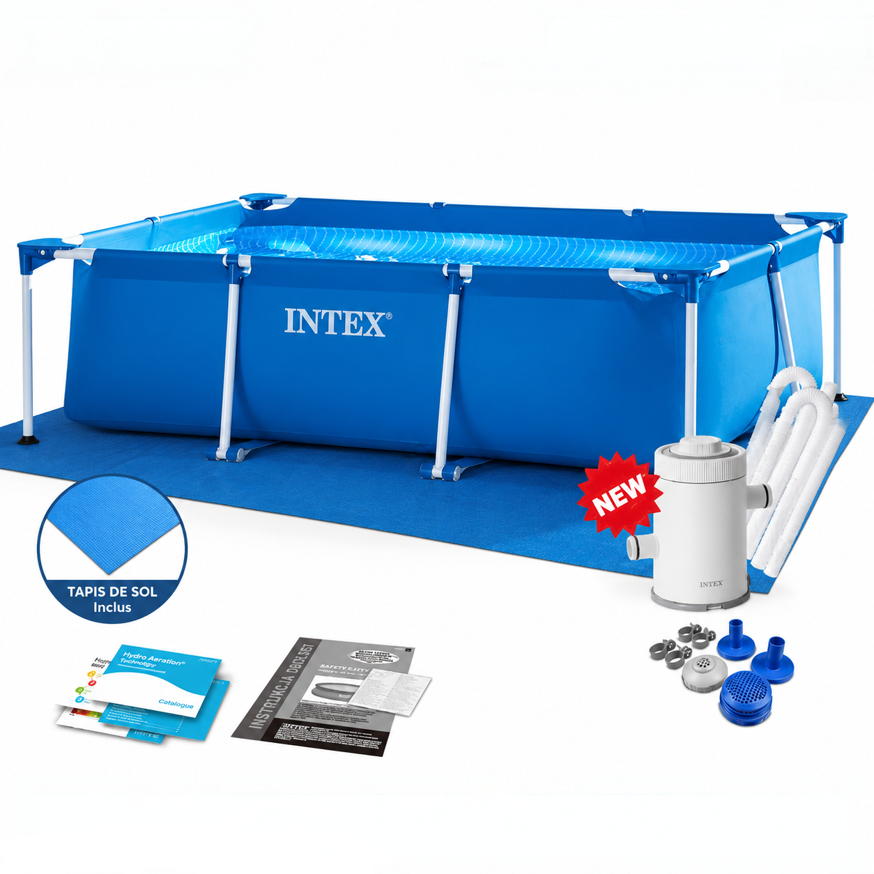 Piscine Metal Intex rectangulaire 2,60x1,60x0,65 m + pompe c1000 28271 + tapis de sol
