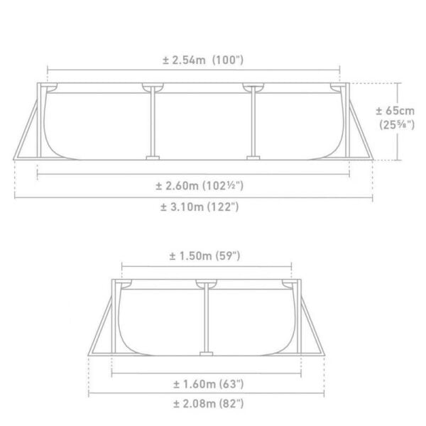 Piscine Metal rectangulaire 2,60 x 1,60 x 0,65 m + pompe + couverture Intex 28271