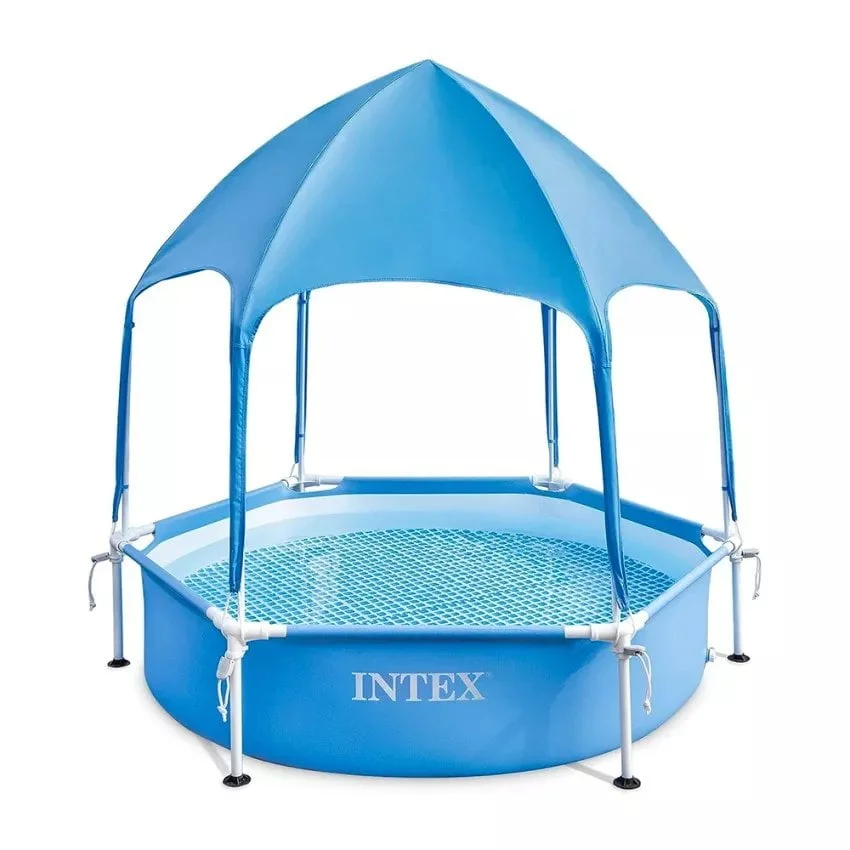 Piscine Ronde Avec Parasol Canopy Metal Frame 183 x 38 cm Intex 28209 – Image 2