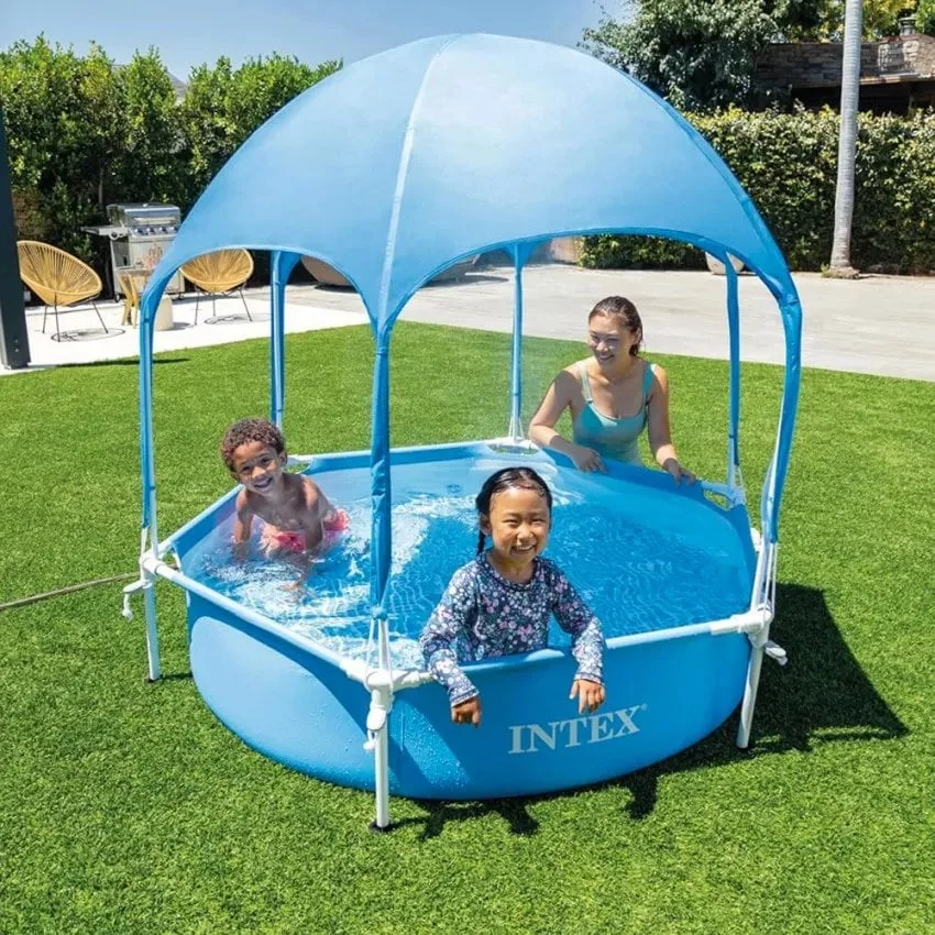 Piscine Ronde Avec Parasol Canopy Metal Frame 183 x 38 cm Intex 28209 – Image 3
