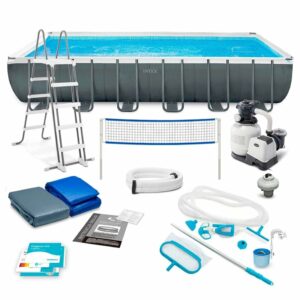 Piscine Ultra XTR 7,32 x 3,66 x 1,32 m + echelle + couverture + tapis de sol + kit de nettoyage + skimmer de surface + stérilisateur + filet de volley-ball INTEX 26368