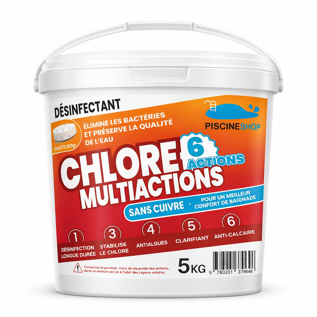 CHLORE MULTIACTIONS 5KG – 6 ACTIONS PISCINESHOP