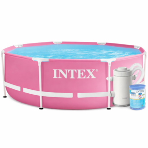 Piscine hors sol à cadre en métal rose - 244 × 76 cm + pompe  Intex 28290