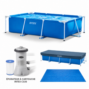 pack complet Piscine rectangulaire tubulaire Intex 3,00 x 2,00 x 0,75m + pompe de filtration  + tapis de sol + couverture 28272NP