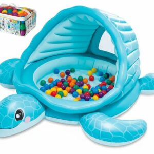 Piscine gonflable pour enfants Intex 48677 Tortue (218 x 206 x 97 cm) avec toit, 100 balles