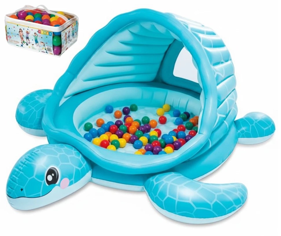 Piscine gonflable pour enfants Intex 48677 Tortue (218 x 206 x 97 cm) avec toit, 100 balles