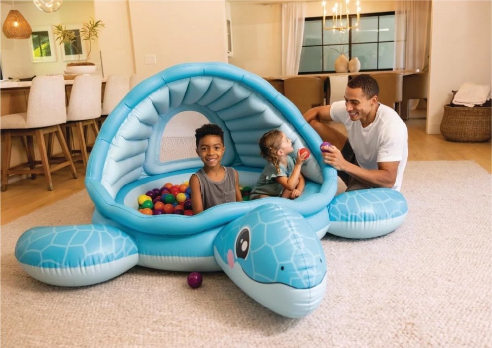 Piscine gonflable pour enfants Intex 48677 Tortue (218 x 206 x 97 cm) avec toit, 100 balles – Image 2