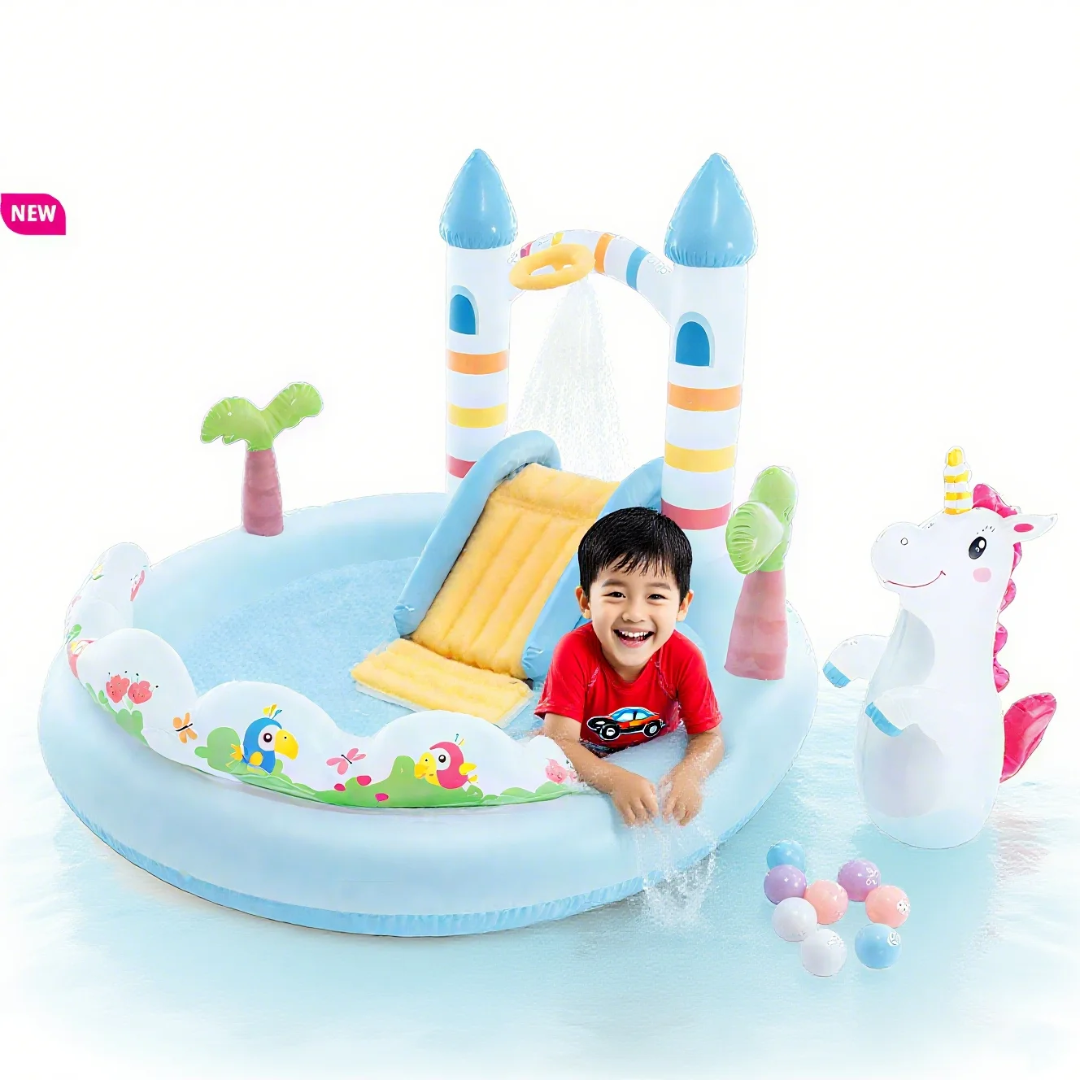 Château aquatique avec licorne et toboggan, arroseur automatique, 196 x 178 x 127 cm, Intex 56148NP – Image 11