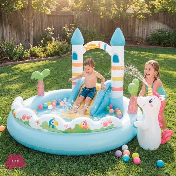 Château aquatique avec licorne et toboggan, arroseur automatique, 196 x 178 x 127 cm, Intex 56148NP – Image 5